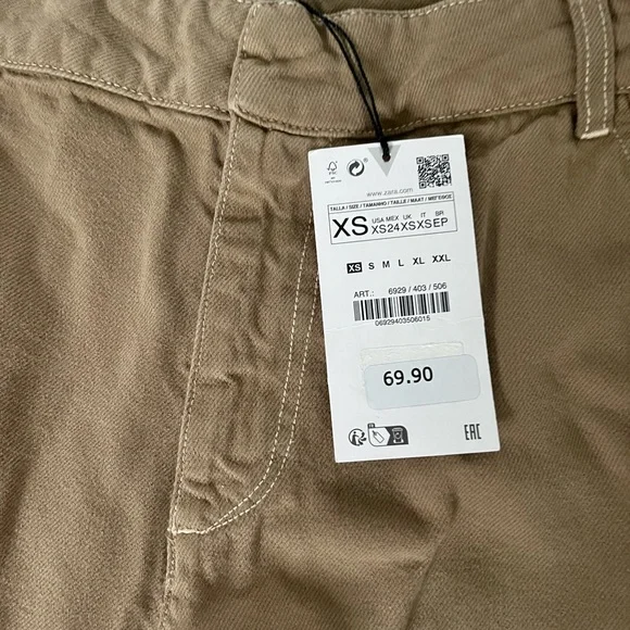 Zara XS Brown Wide Leg Cargo Pants NWT - Picture 2 of 4